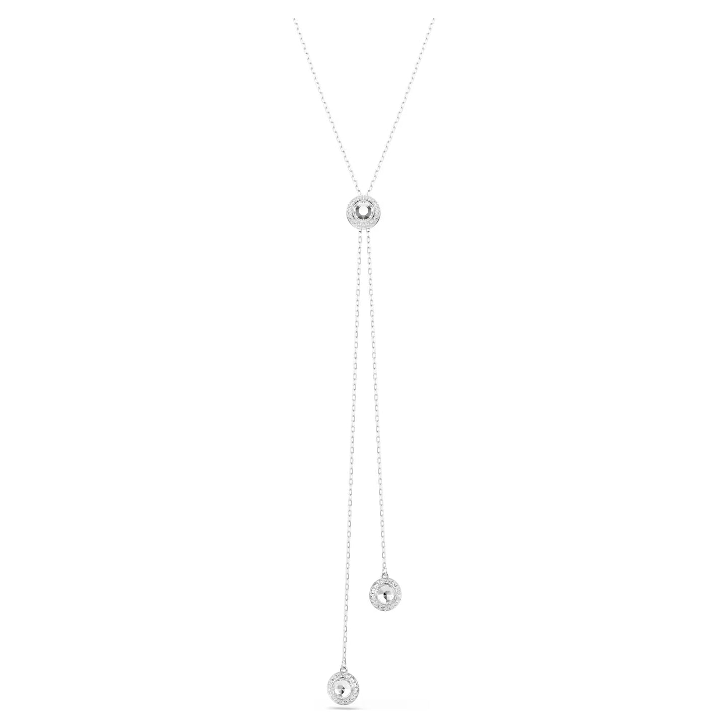 Una Angelic Y pendant, Round cut, White, Rhodium plated