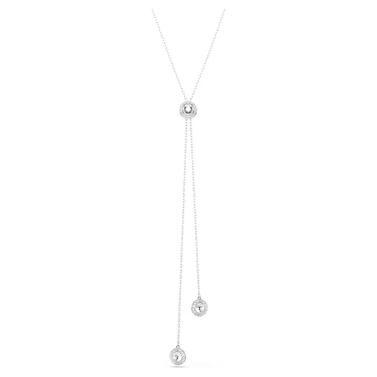 Una Angelic Y pendant, Round cut, White, Rhodium plated