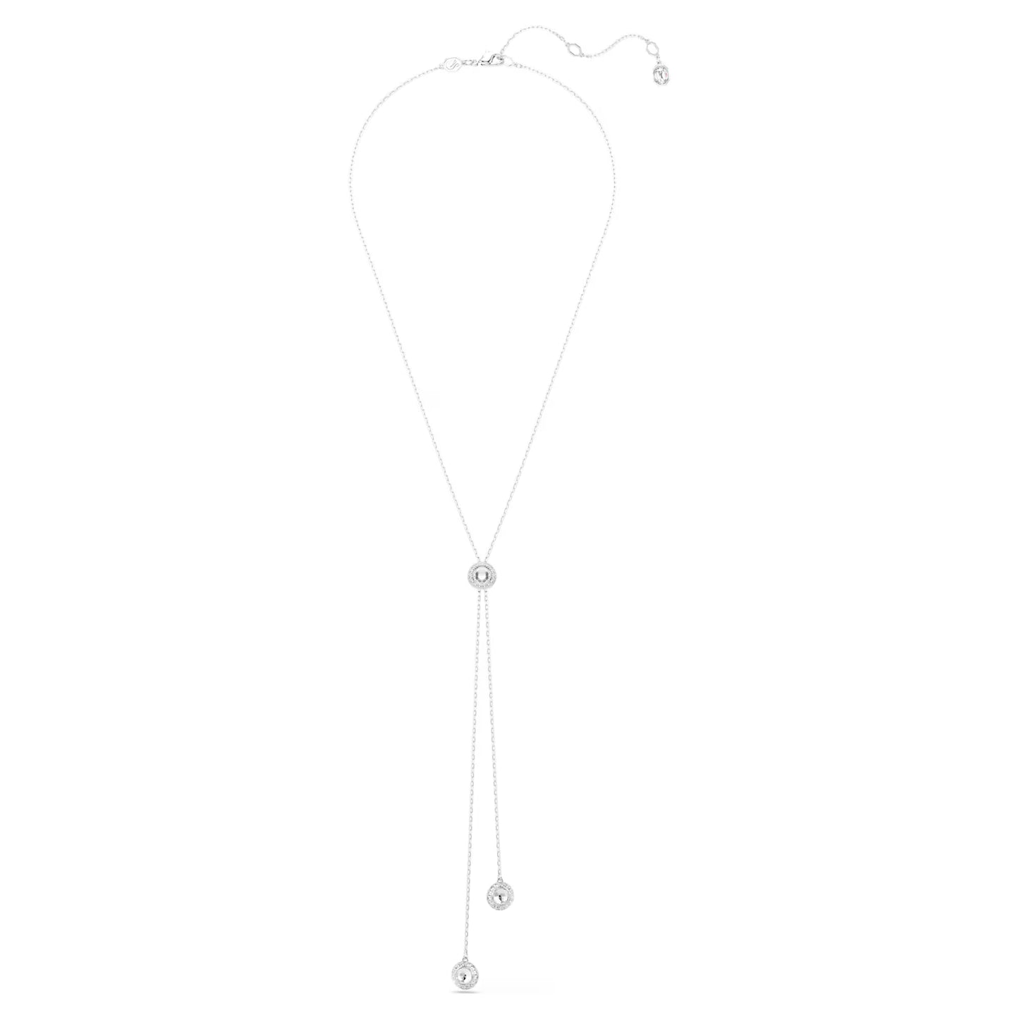 Una Angelic Y pendant, Round cut, White, Rhodium plated