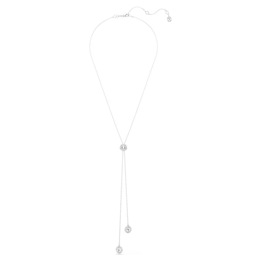 Una Angelic Y pendant, Round cut, White, Rhodium plated