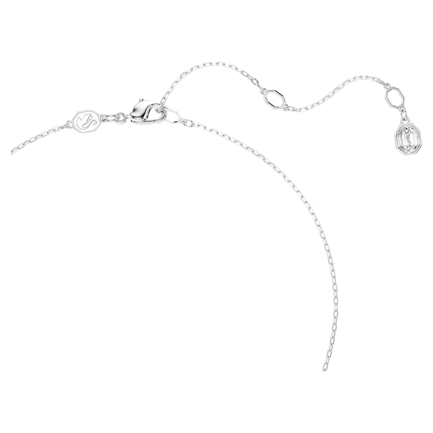 Una Angelic Y pendant, Round cut, White, Rhodium plated