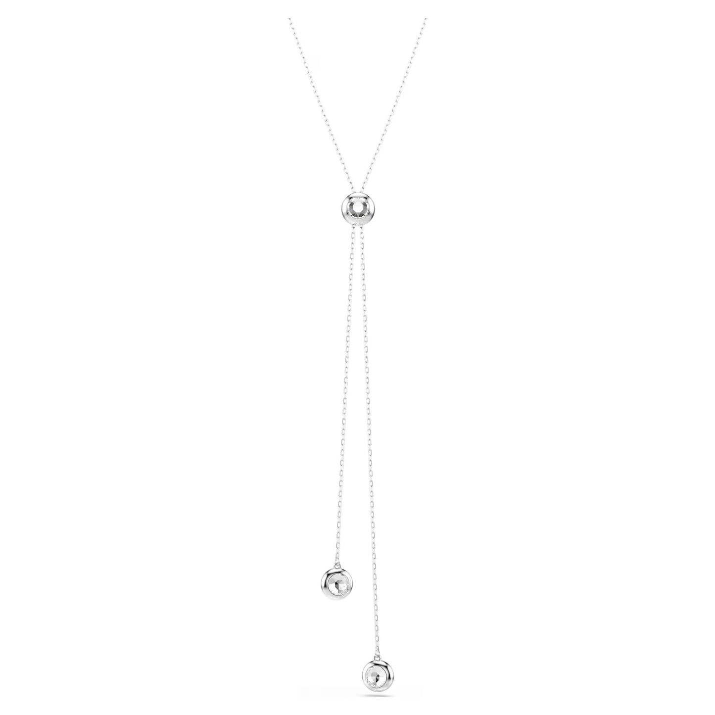 Una Angelic Y pendant, Round cut, White, Rhodium plated
