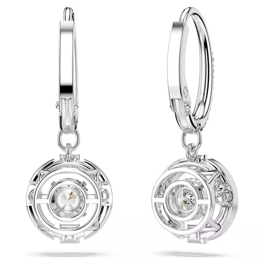 Una drop earrings, Round cut, White, Rhodium plated