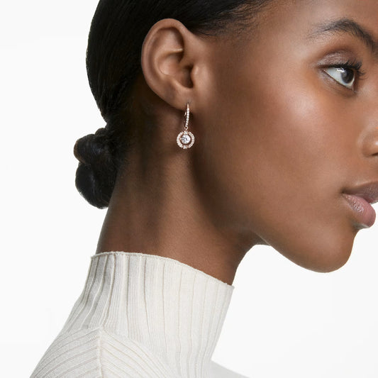 Una drop earrings, Round cut, White, Rose gold-tone plated