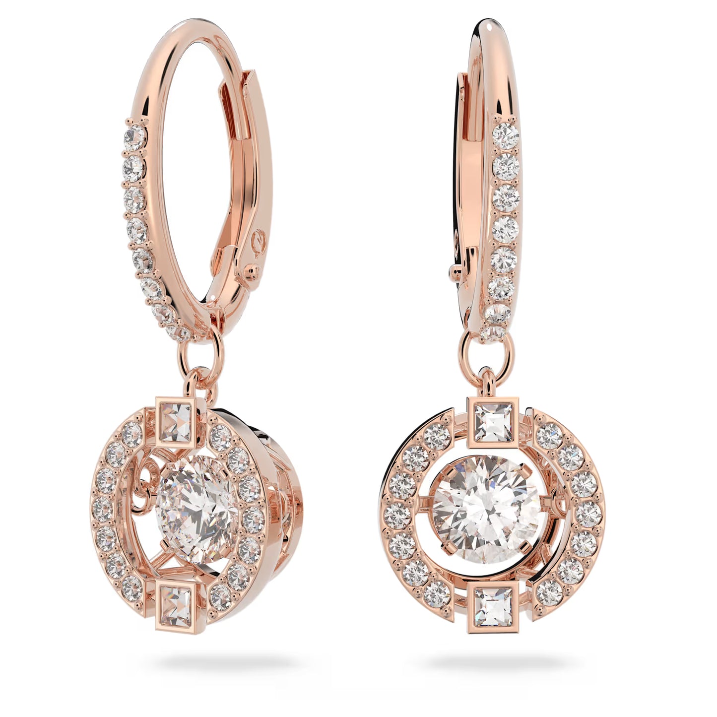 Una drop earrings, Round cut, White, Rose gold-tone plated
