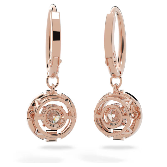 Una drop earrings, Round cut, White, Rose gold-tone plated