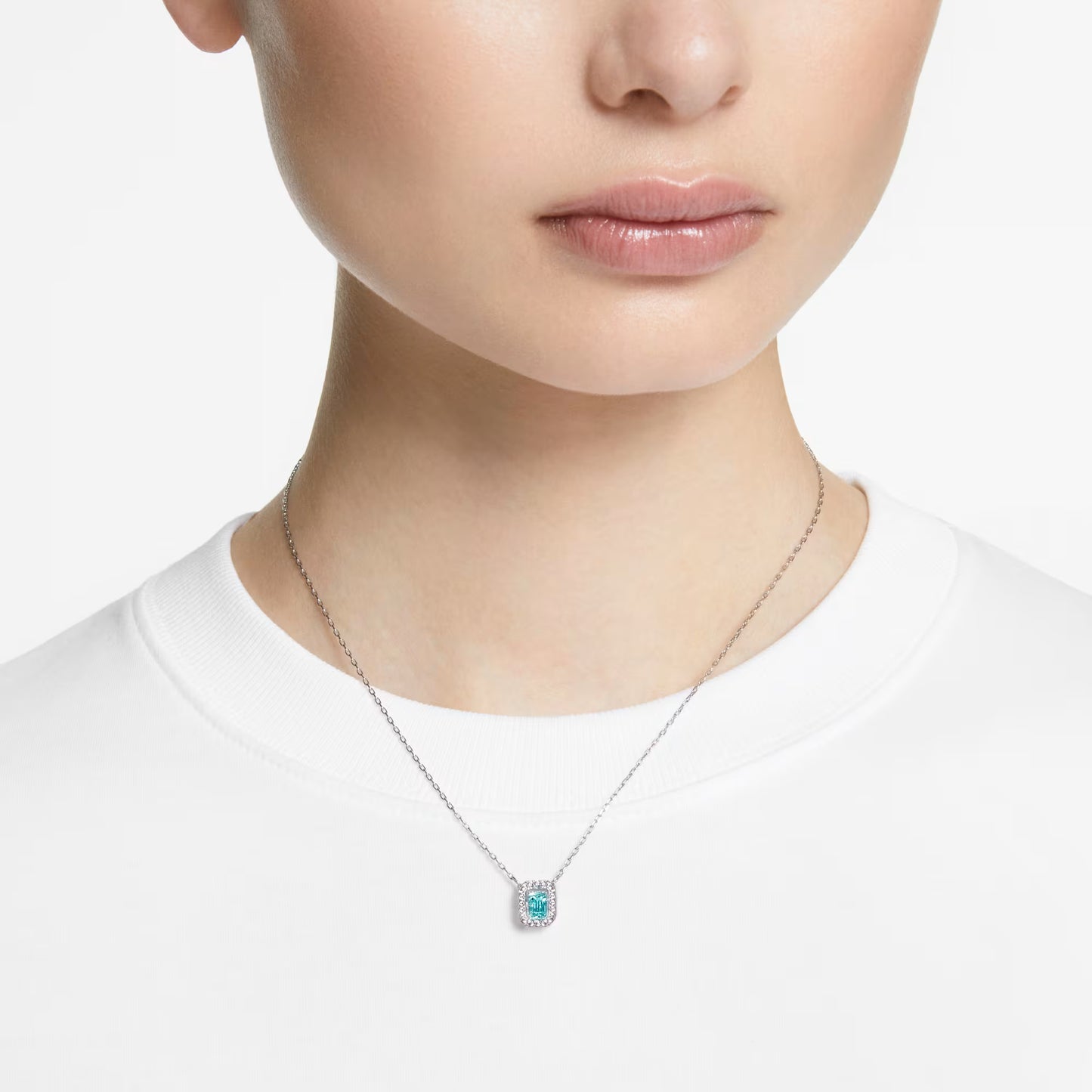 Millenia necklace, Octagon cut, Blue, Rhodium