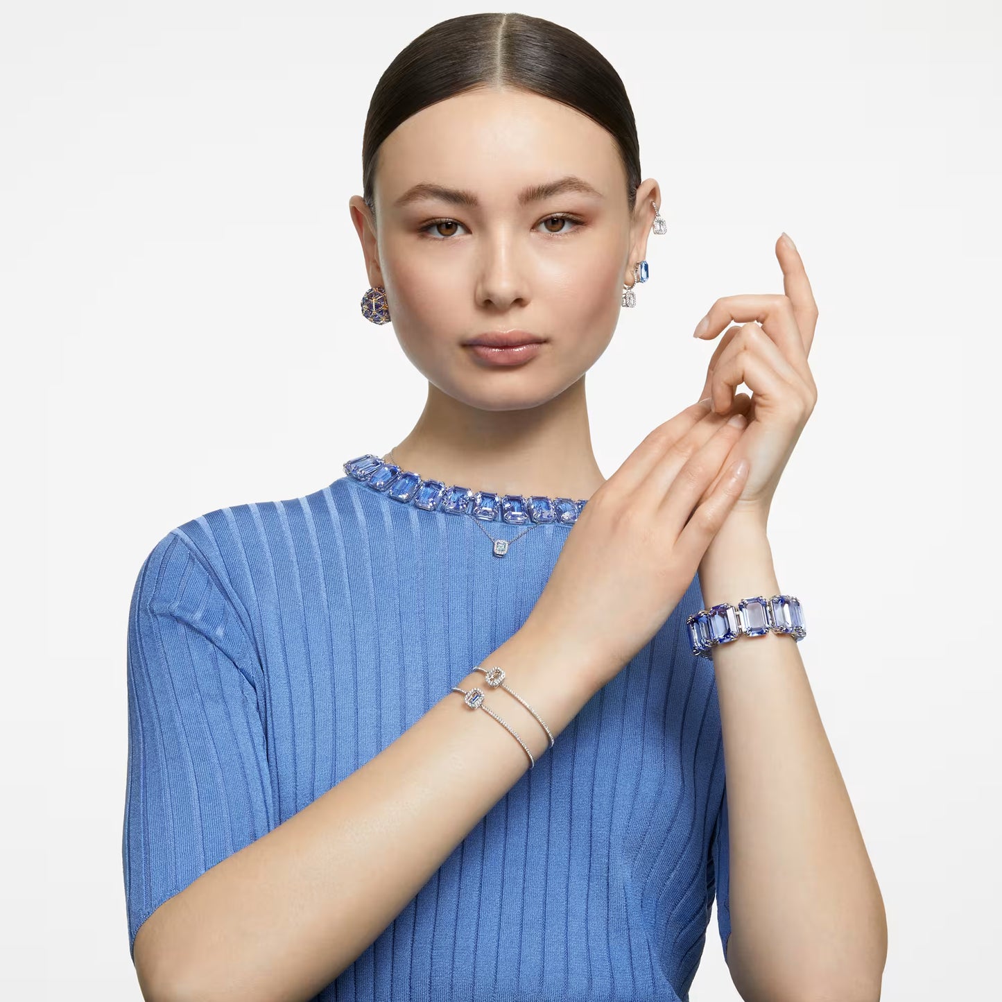 Millenia necklace, Octagon cut, Blue, Rhodium