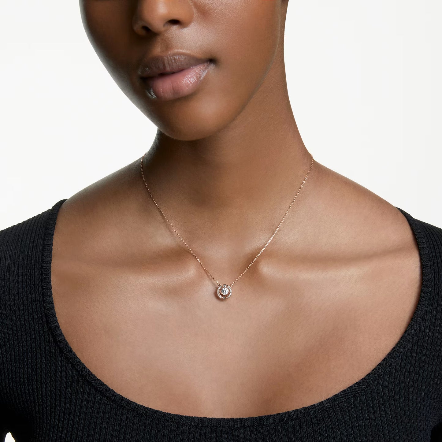 Una necklace, Round cut, White, Rose gold-tone plated