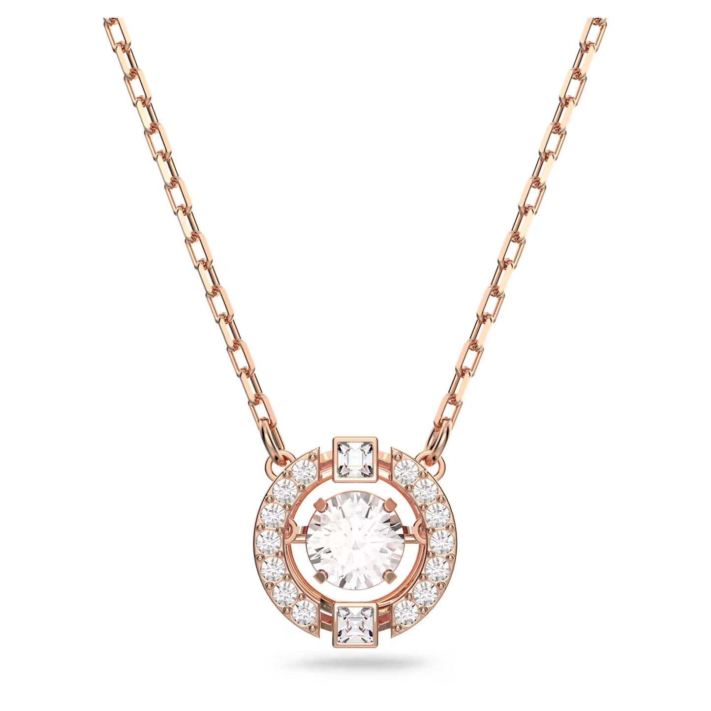 Una necklace, Round cut, White, Rose gold-tone plated