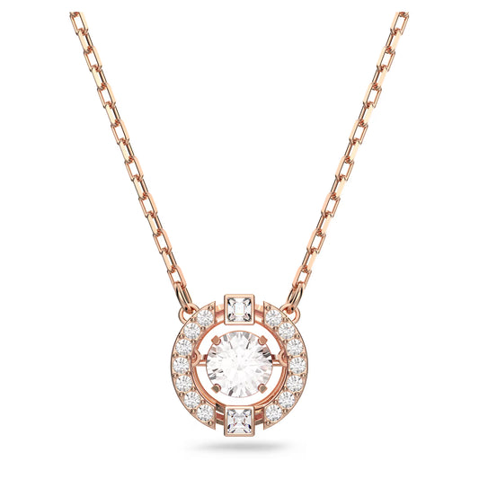 Una necklace, Round cut, White, Rose gold-tone plated