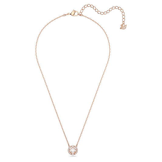 Una necklace, Round cut, White, Rose gold-tone plated