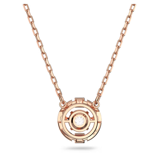 Una necklace, Round cut, White, Rose gold-tone plated