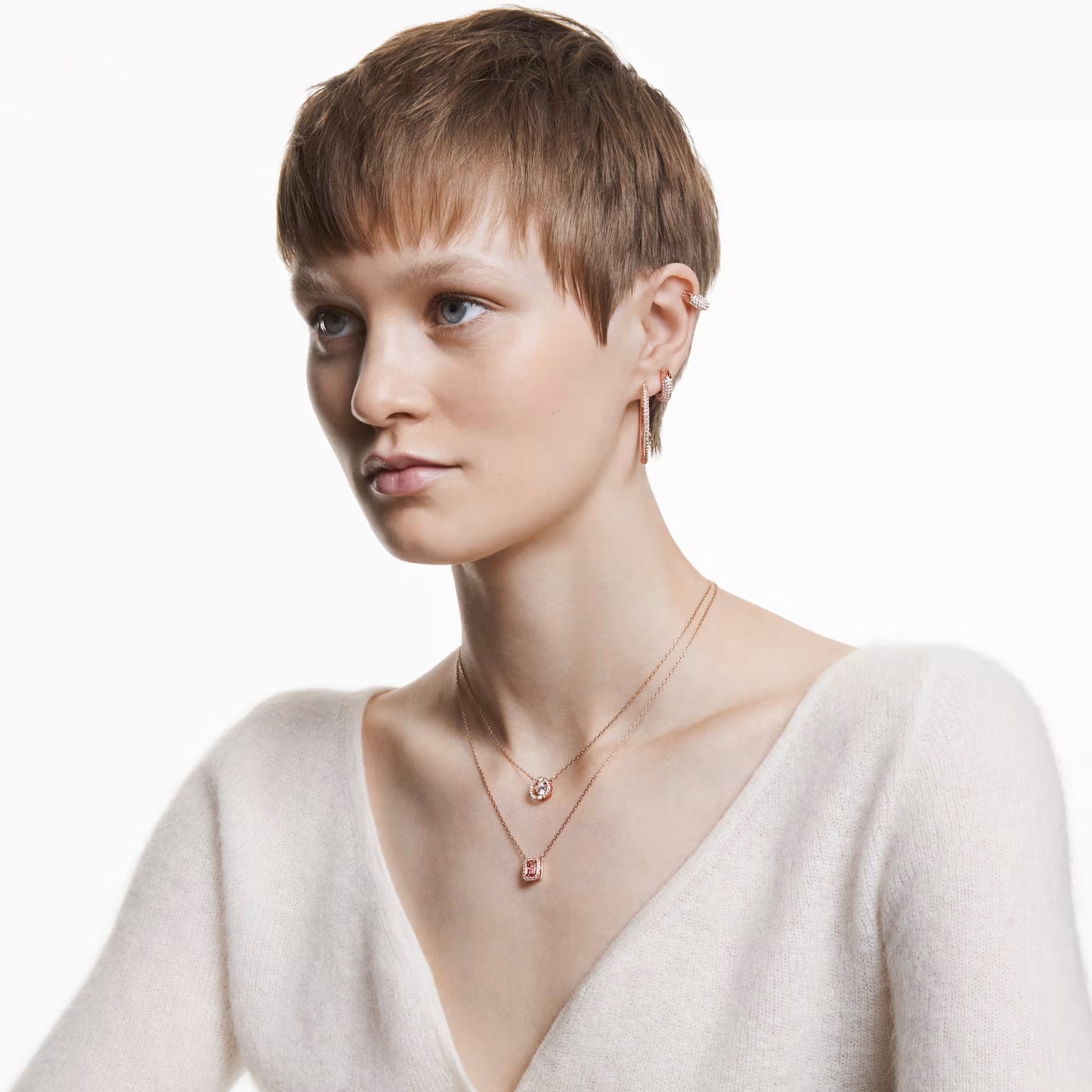 Una necklace, Round cut, White, Rose gold-tone plated