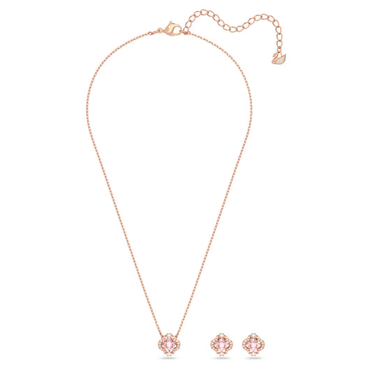 Una set, Mixed cuts, Clover, Pink, Rose gold-tone plated