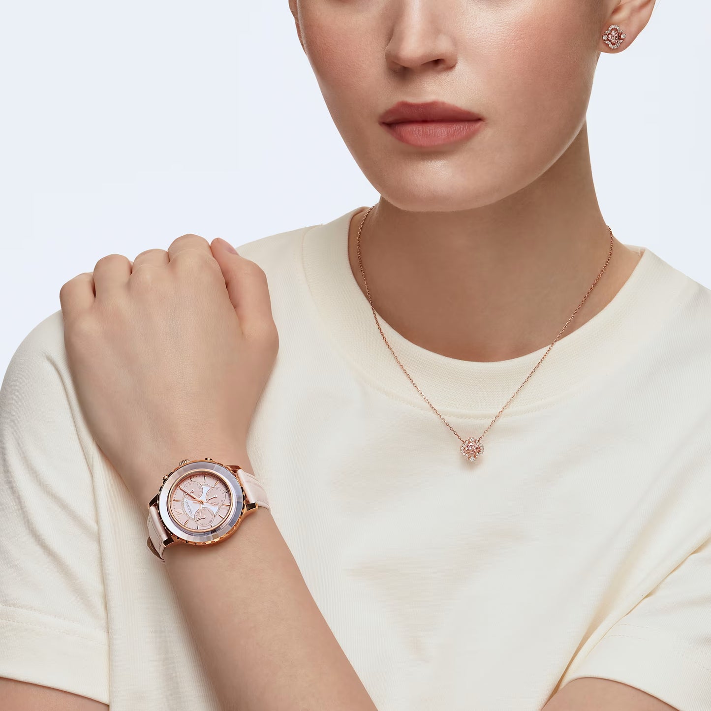 Una set, Mixed cuts, Clover, Pink, Rose gold-tone plated