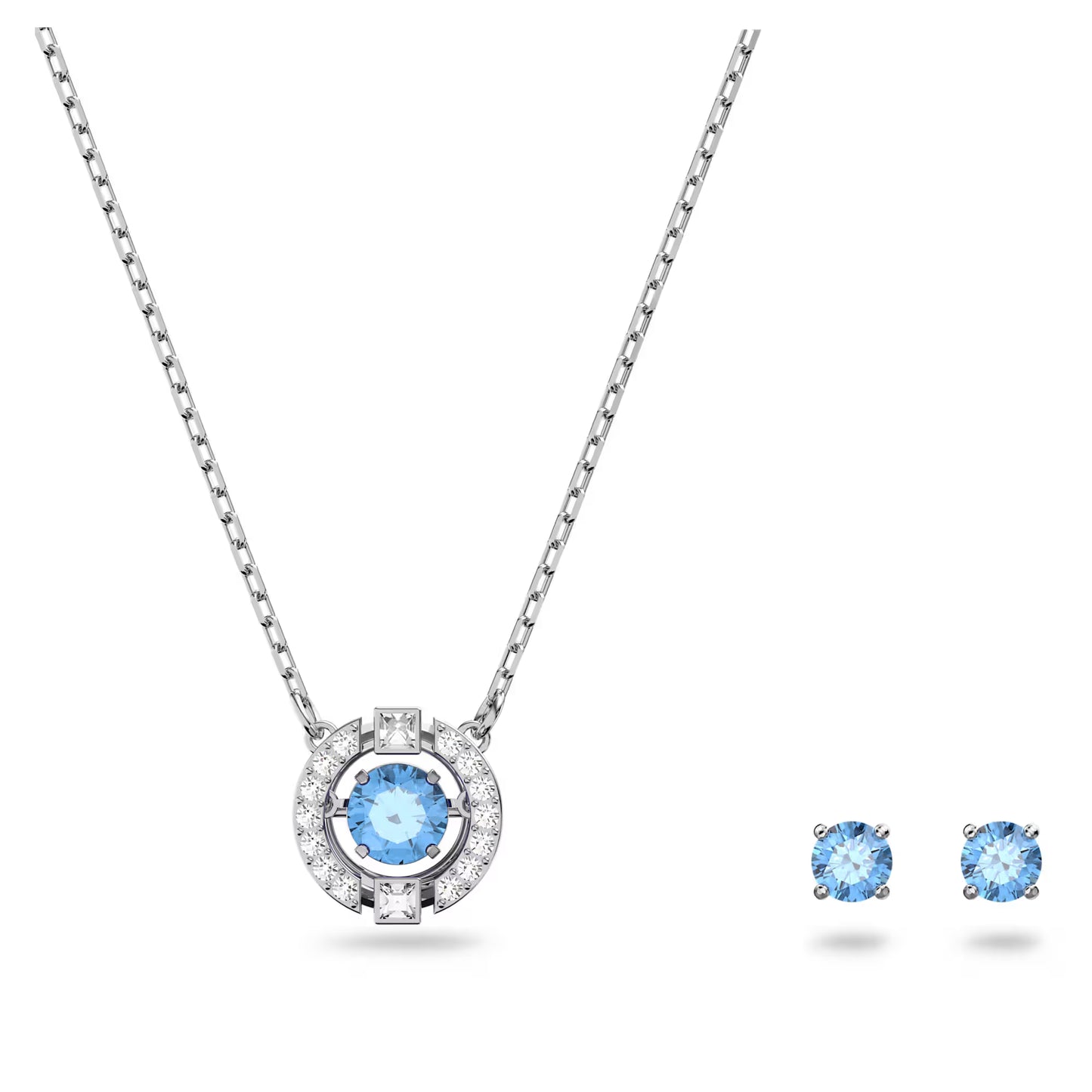 Una set, Round cut, Blue, Rhodium plated
