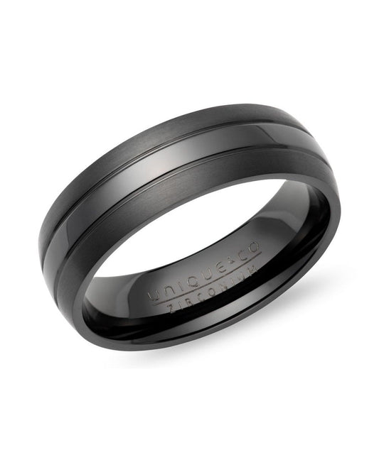 Black Zirconium 7mm Patterned Ring - Size 62