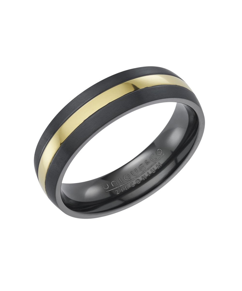 Black Zirconium 7mm Yellow Centre Ring - Size 66