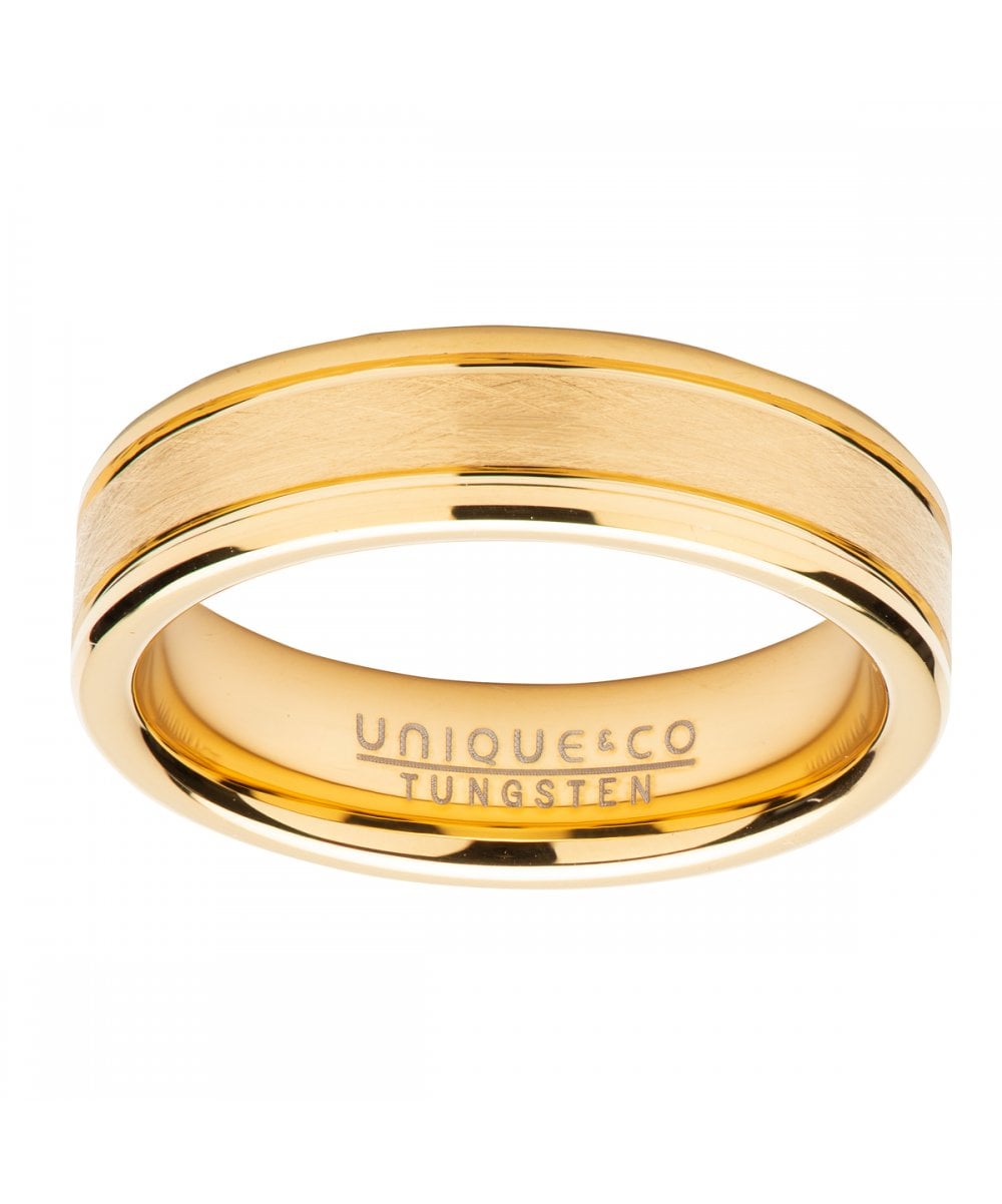 Tungsten 6mm Flat Court Ring with Gold Finish - Size 58