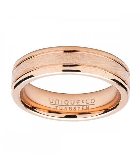 Tungsten Carbide Ring with Rose IP Plating 6mm - Size 66