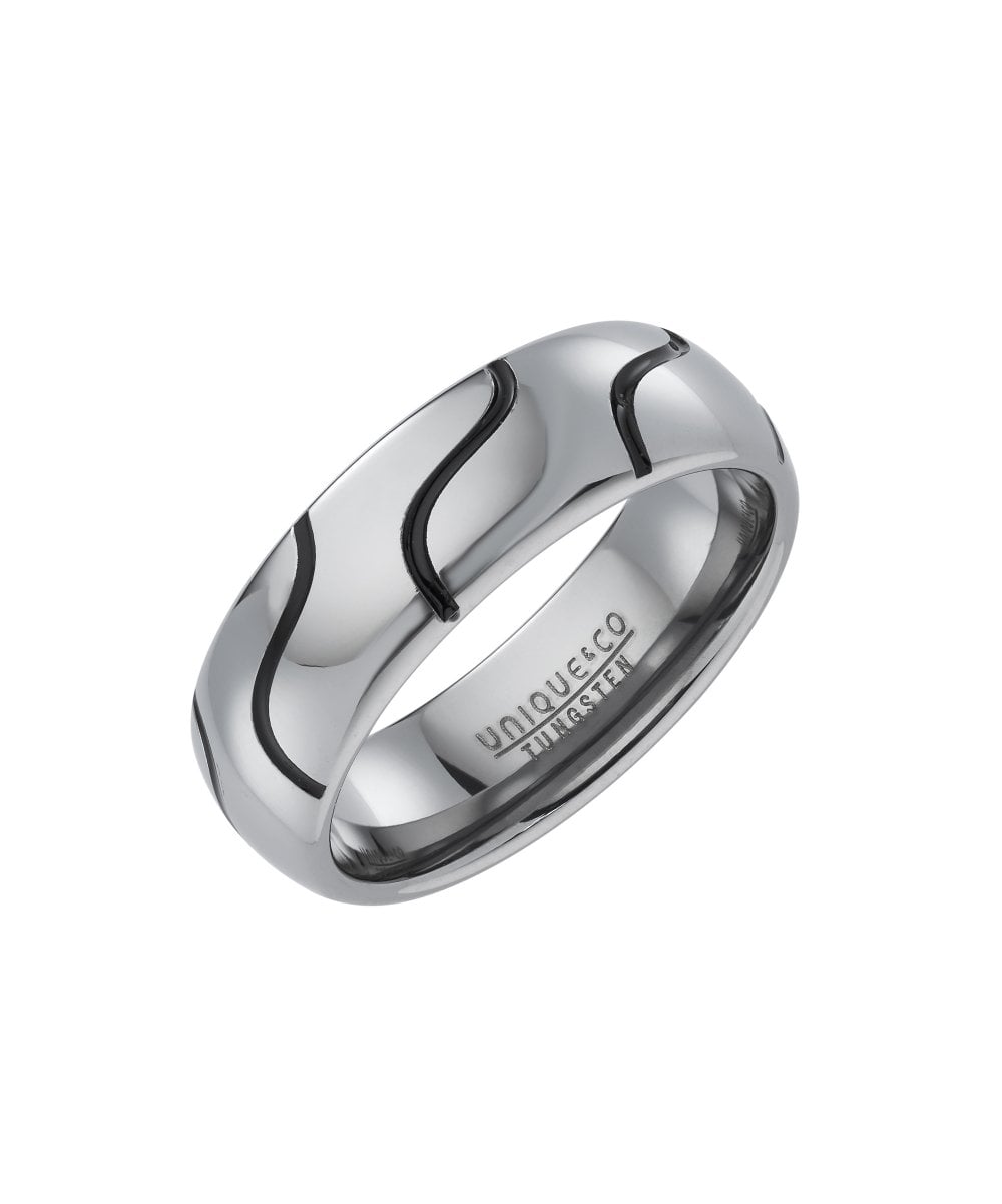 Tungsten 7mm Black Pattern Ring - Size 66