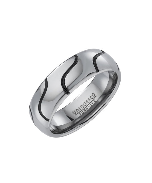 Tungsten 7mm Black Pattern Ring - Size 66
