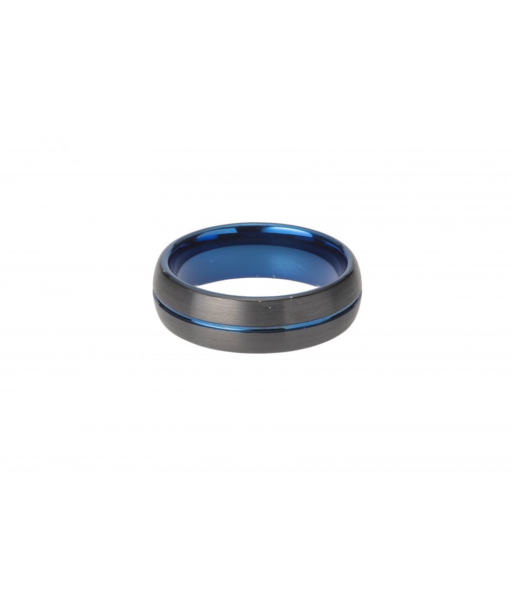 Tungsten Carbide Ring with Blue and Black IP Plating - Size 60