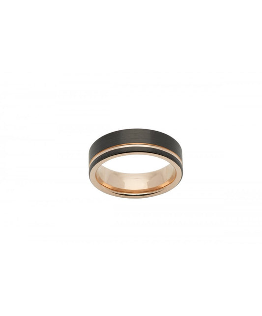 Tungsten 7mm Flat Court Ring Rose Gold & Black Finish - Size 56