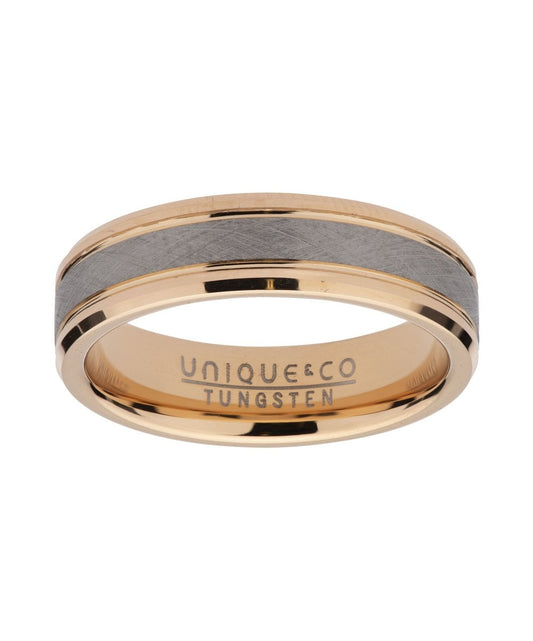 Tungsten 7mm Flat Court Ring With Rose Gold & Grey Finish - Size 60