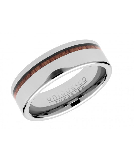 Tungsten 7mm Flat Court Wood Inlay Ring - Size 66