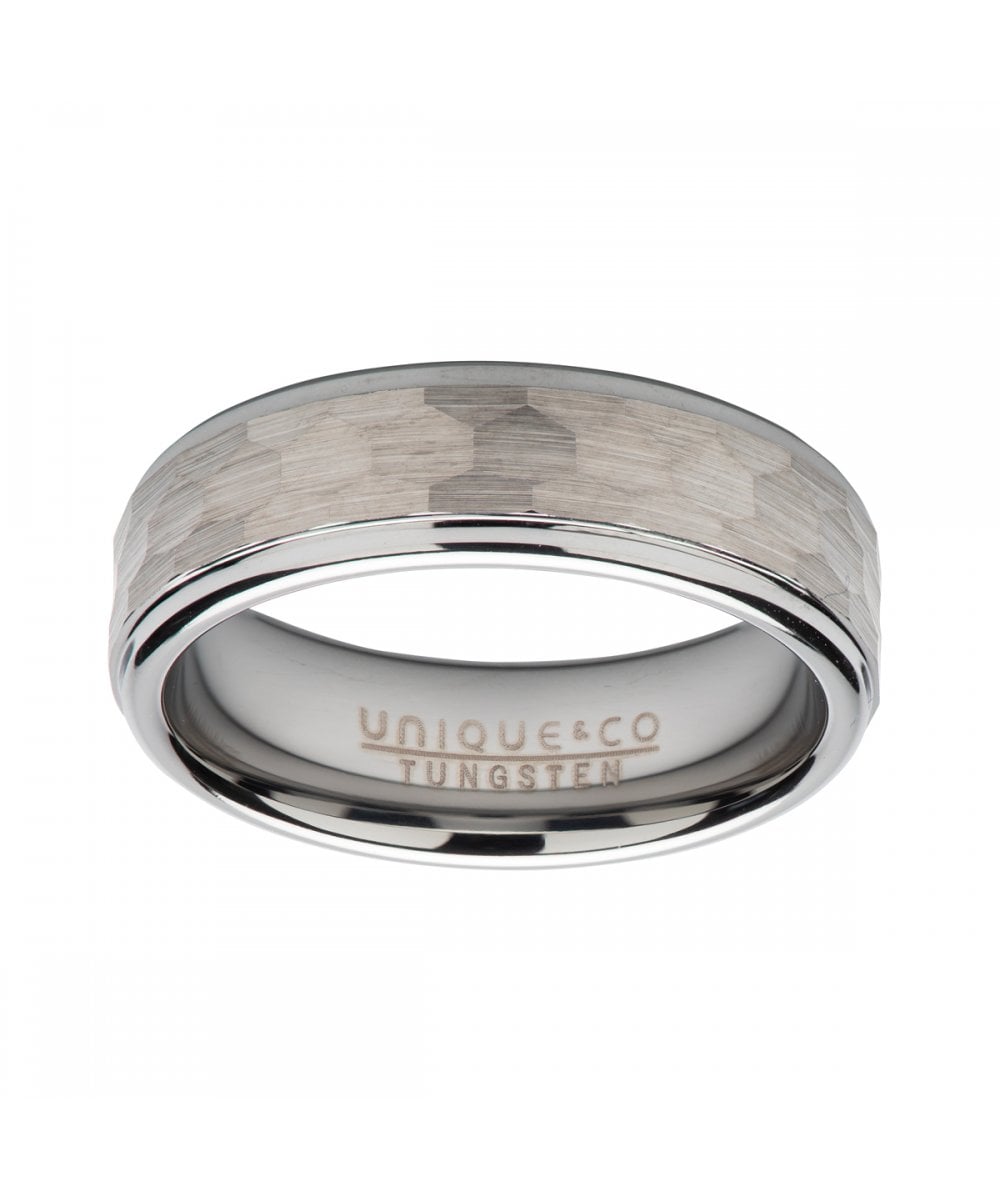 Tungsten 7mm Hammered Finish Ring - Size 58