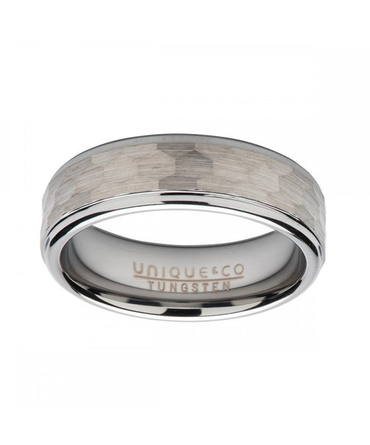 Tungsten 7mm Hammered Finish Ring - Size 58