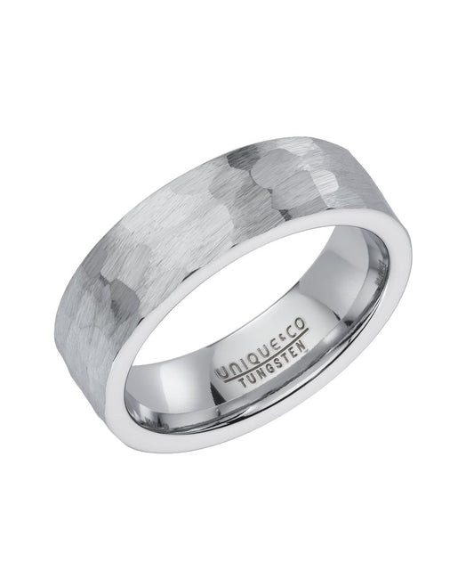 Tungsten 7mm Hammered Finish Ring - Size 62