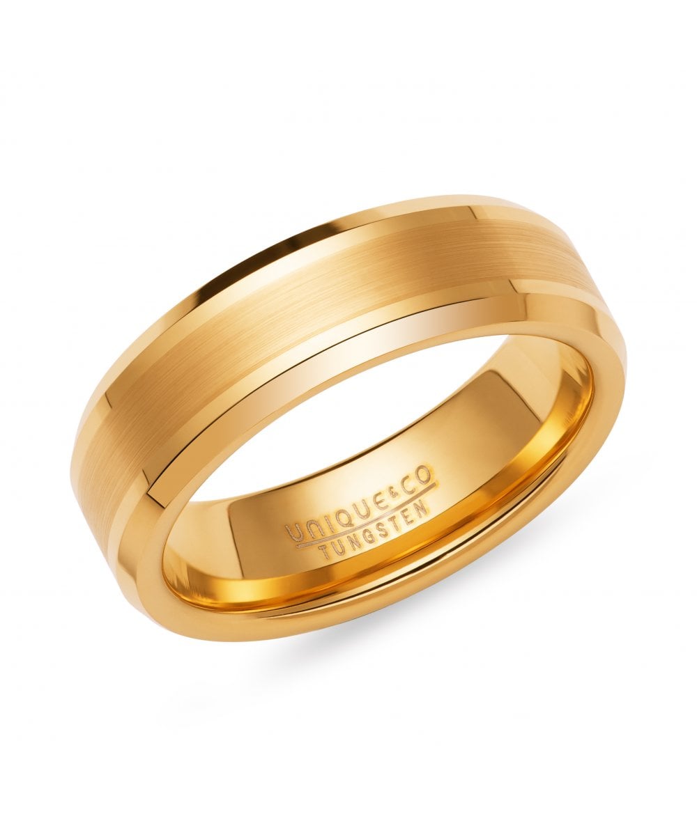 Tungsten Carbide Ring with Yellow Gold IP Plating - Size 64