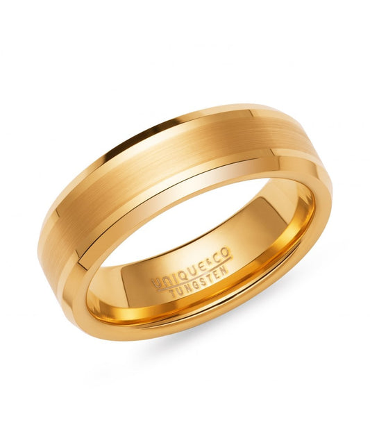 Tungsten Carbide Ring with Yellow Gold IP Plating - Size 64