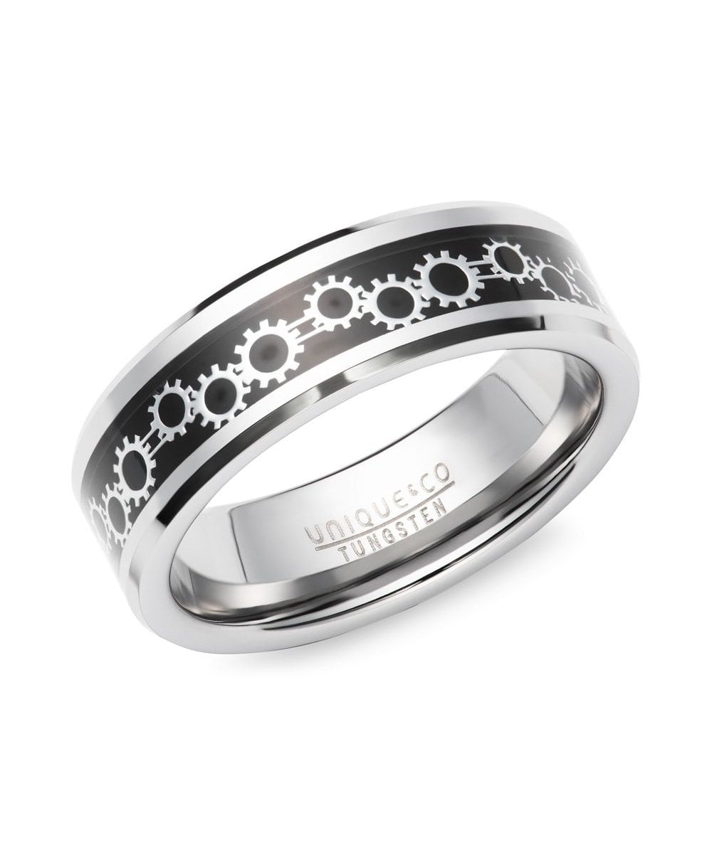 Tungsten Carbide Ring with Black Carbon Fibre - Size 66