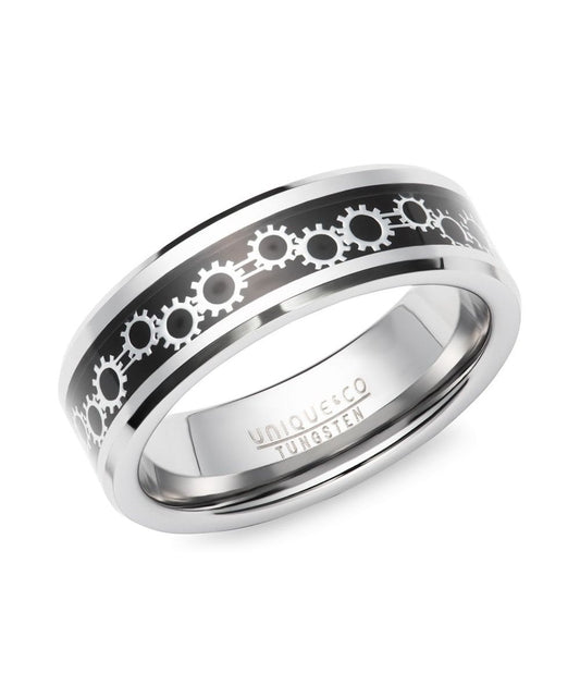 Tungsten Carbide Ring with Black Carbon Fibre - Size 66