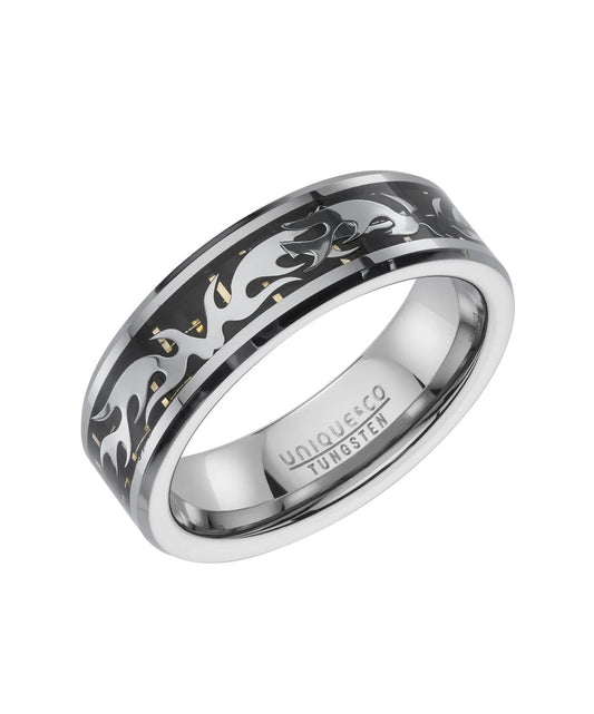 Tungsten 7mm Ring With Black Carbon Fibre - Size 60