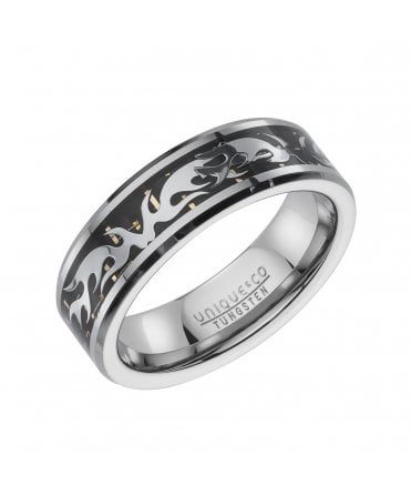 Tungsten Carbide Ring with Black Carbon Fibre - Size 68