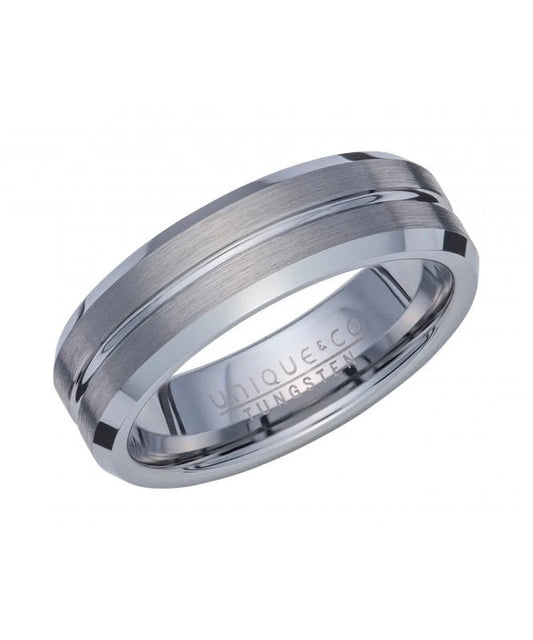 Tungsten Carbide 7mm Bevelled Edge Ring - Size 66