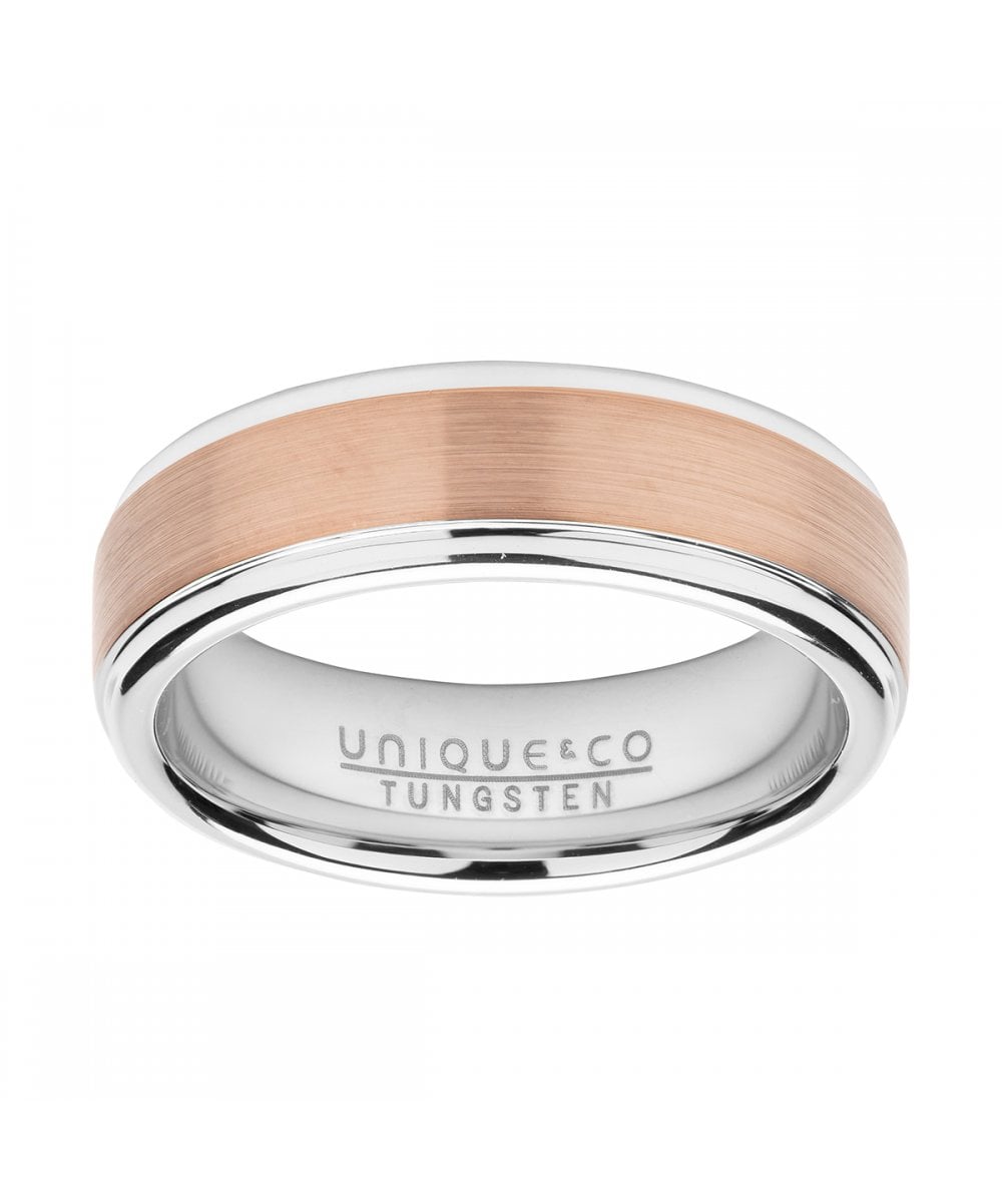 Tungsten 7mm Silver & Rose Two Tone Ring - Size 60