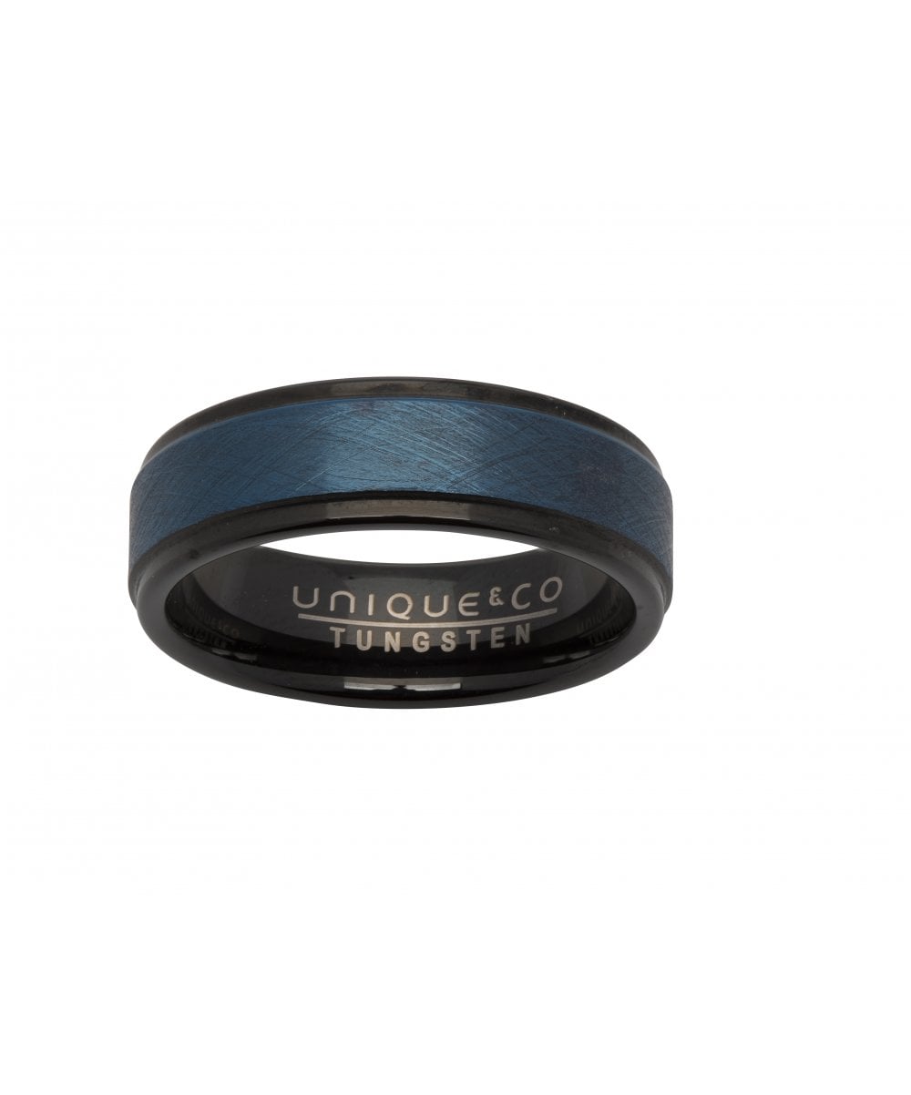 Tungsten Carbide Ring with Black / Blue IP Plating - Size 68