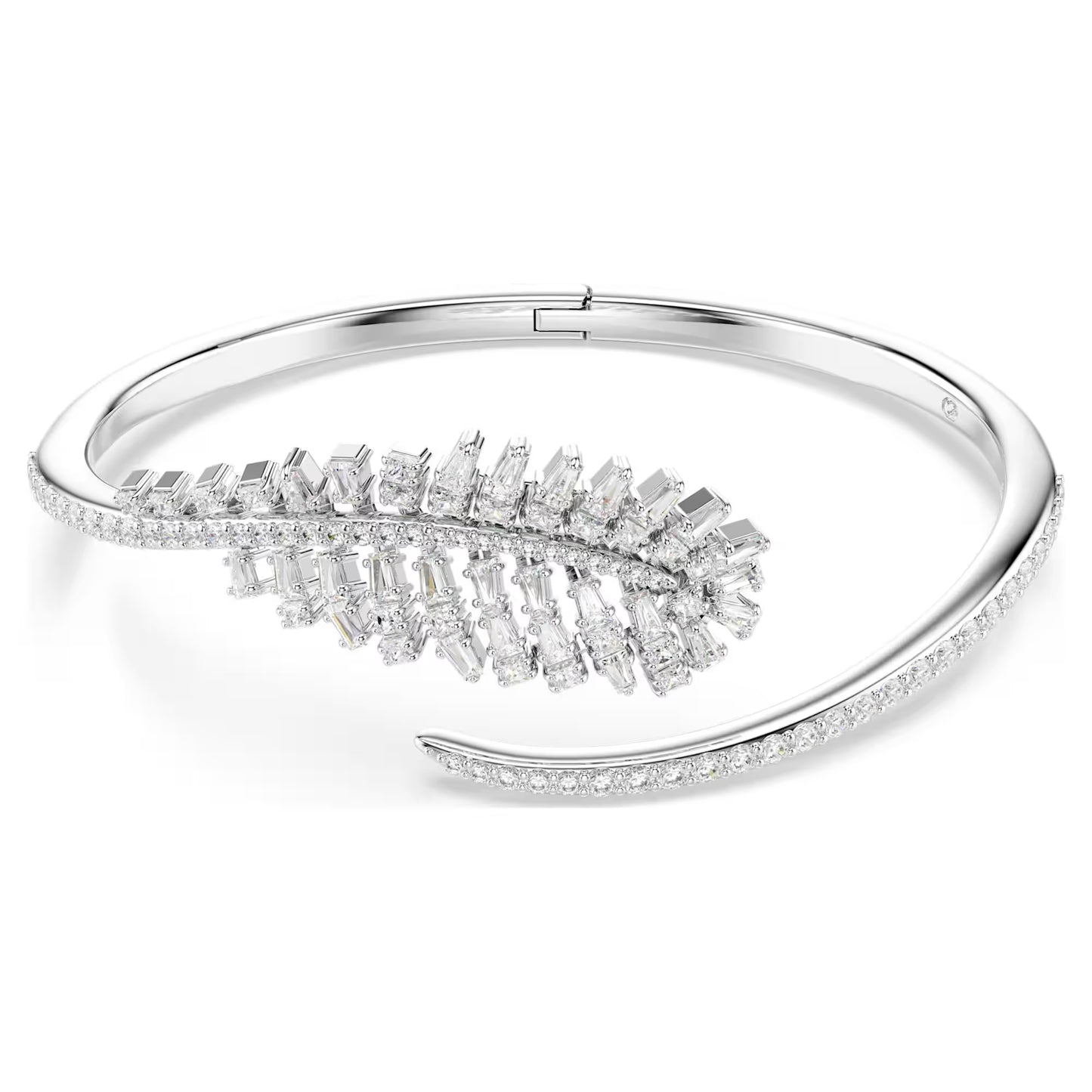 Vienna bangle Mixed cuts, Feather, White, Rhodium plated - Size Medium