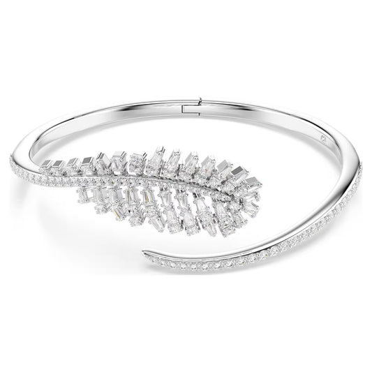 Vienna bangle Mixed cuts, Feather, White, Rhodium plated - Size Medium