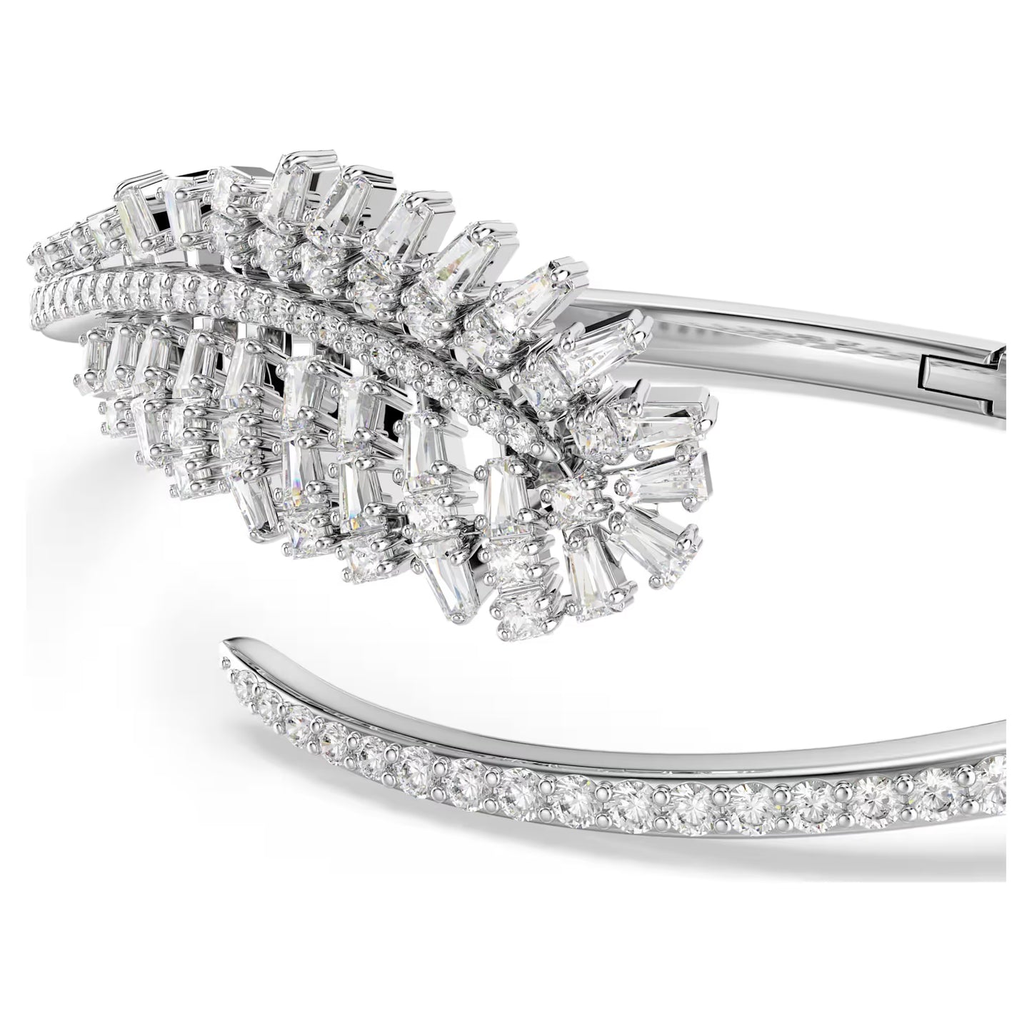 Vienna bangle Mixed cuts, Feather, White, Rhodium plated - Size Medium