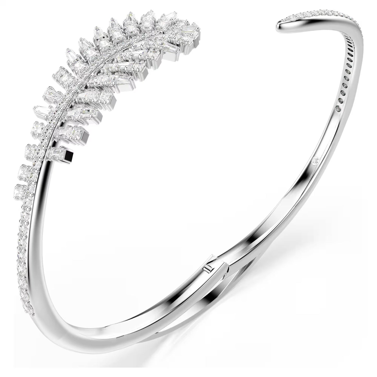 Vienna bangle Mixed cuts, Feather, White, Rhodium plated - Size Medium