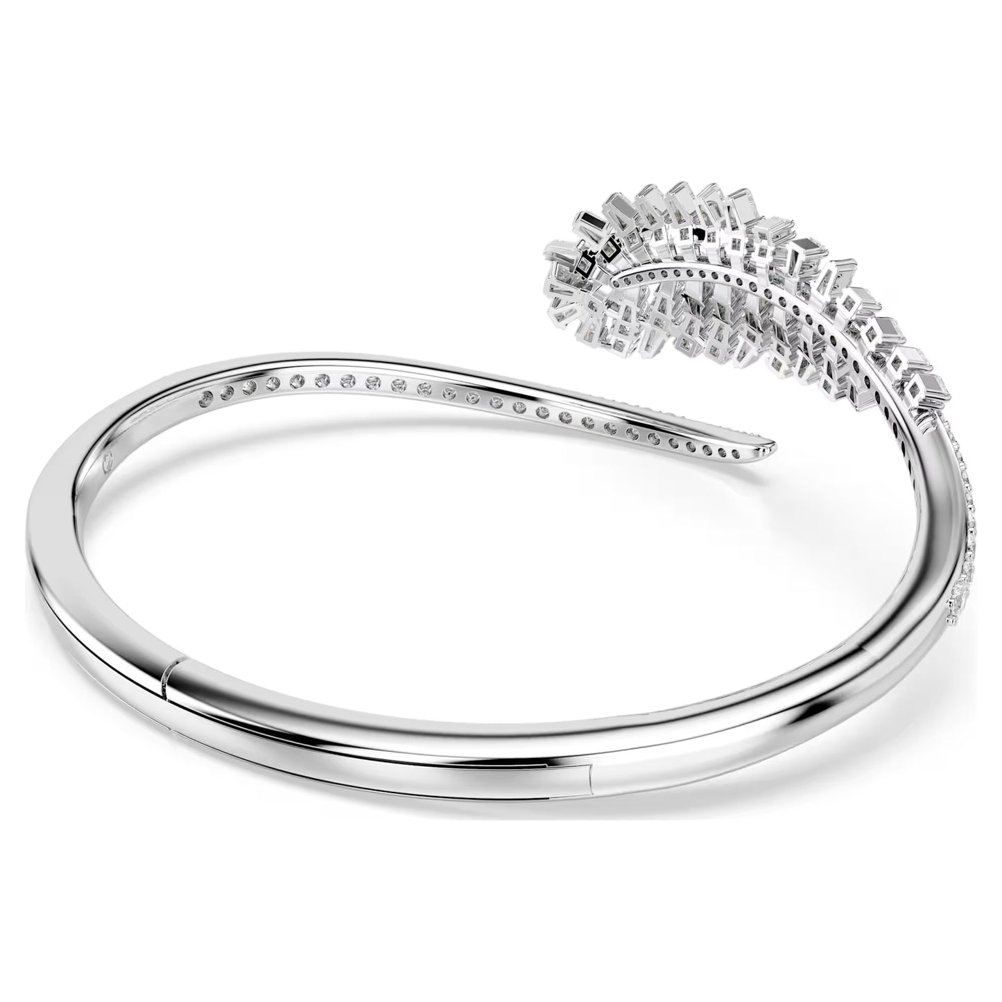 Vienna bangle Mixed cuts, Feather, White, Rhodium plated - Size Medium