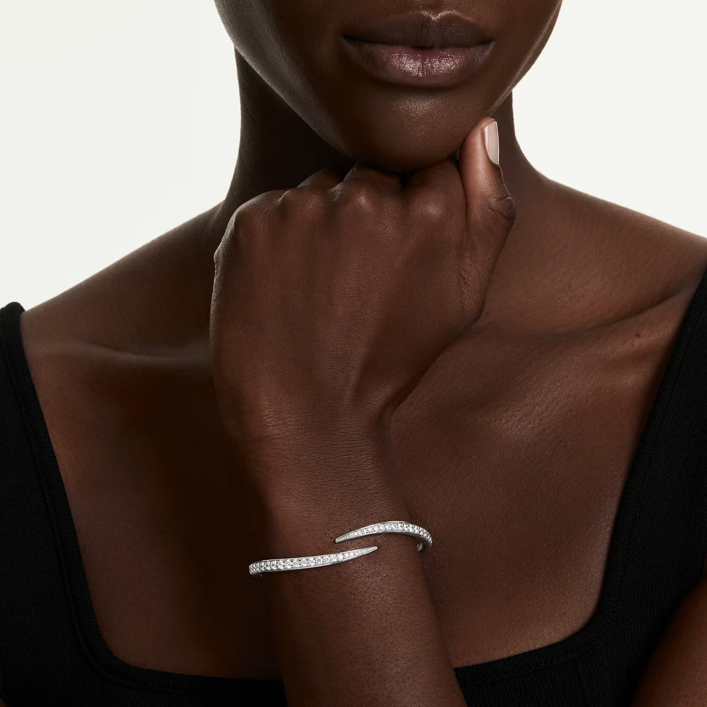 Vienna bangle, Round cut, Swan, White, Rhodium plated