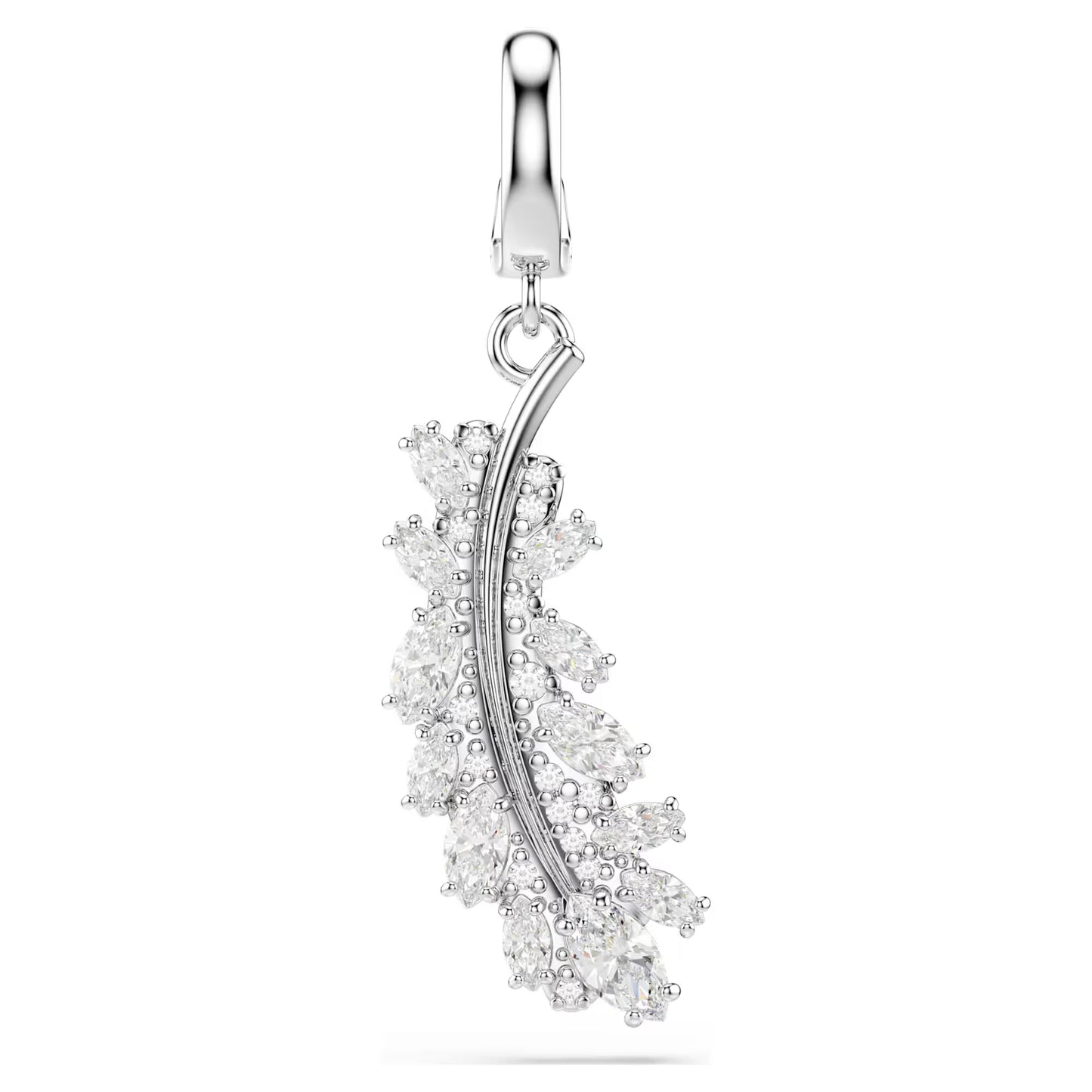 Vienna charm Mixed cuts, Feather, White, Rhodium plated